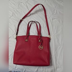 Michael Kors Red Leather Tote with Gold-Tone Hardware